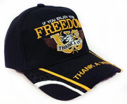 36 Wholesale Adjustable Baseball Hat Thank A Vet Black Color image