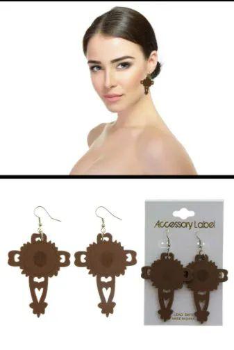 72 Wholesale Wooden Laser Etched Cross Dangle Earrings Assorted image