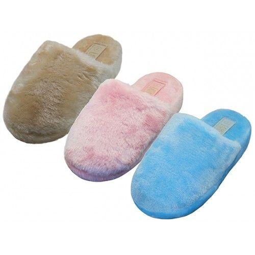 30 Wholesale Women's Fuzzy Plush Close Toe Open Back House Slippers image