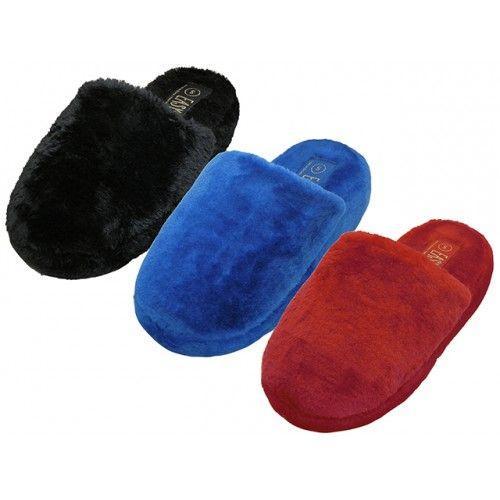 36 Wholesale Women's Fuzzy Plush Close Toe And Open Back House Slippers image