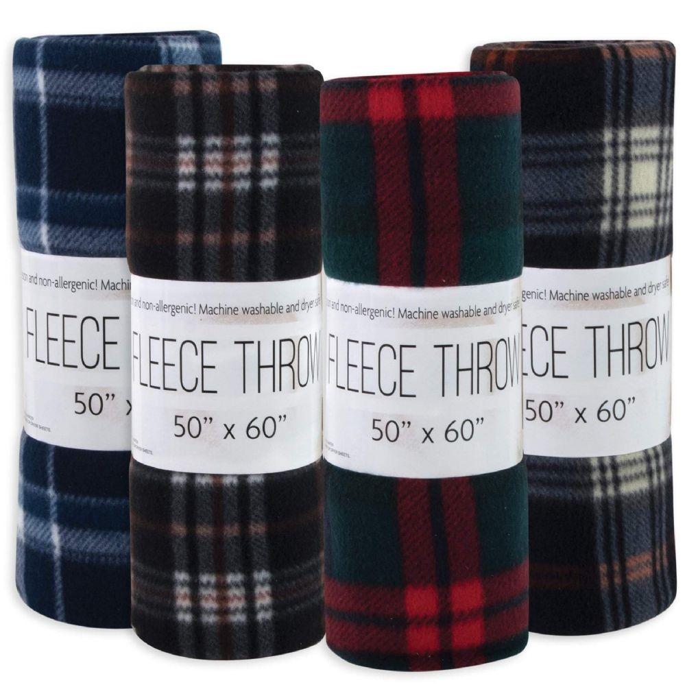 24 Wholesale Plaid Fleece Blankets 50" X 60" Assorted image