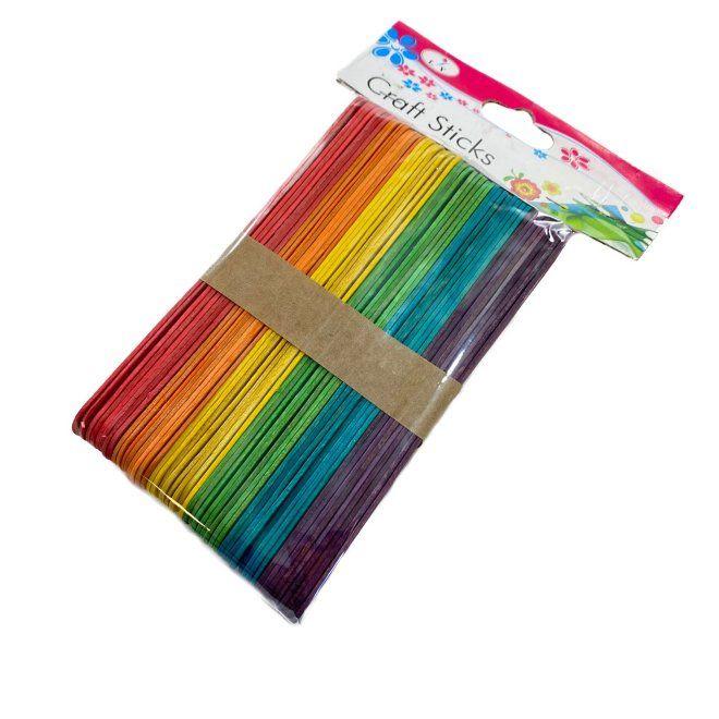 24 Wholesale 50pc 6 Wooden Craft Sticks rainbow Colored image