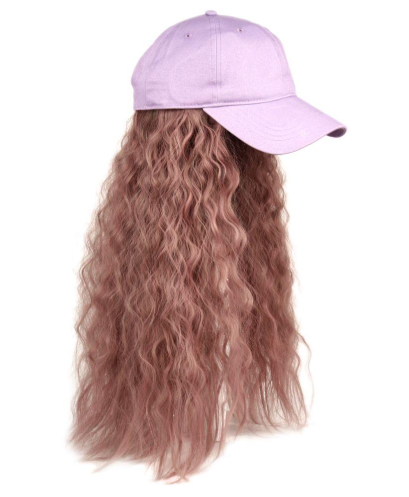 12 Wholesale Cotton Baseball Cap W/wavy Chic Wig W/hair Net In Lavender image