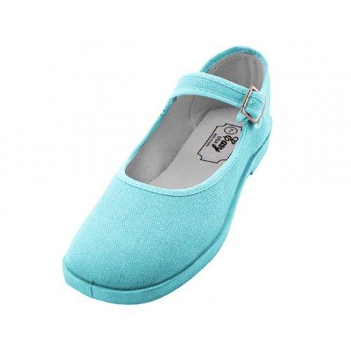 36 Wholesale Women's Cotton Upper Mary Janes Shoe Light Blue Color image