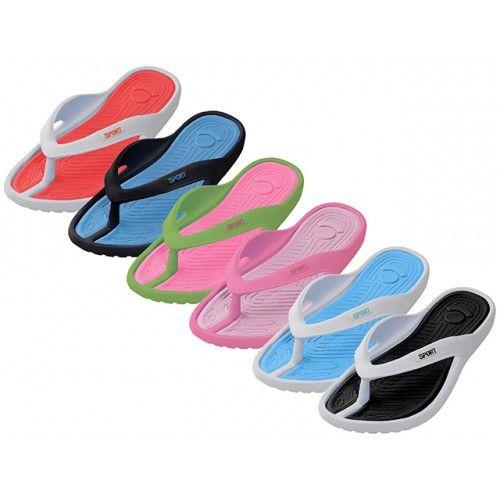 36 Wholesale Women's Soft Comfortable Sport 2 Tone Colors Rubber Thong Sandals Sizes 5-10 image
