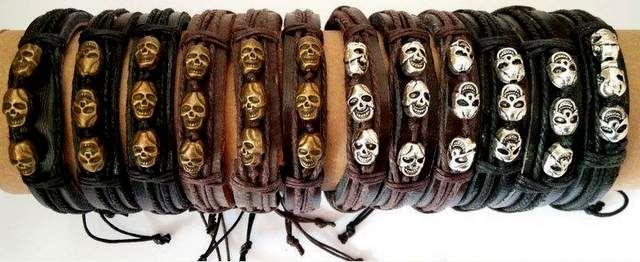 96 Wholesale Faux Leather Bracelet With Skull image