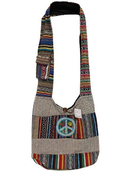 10 Wholesale Heavy Material Sectioned Embroidered Peace Sign Hobo Bag image