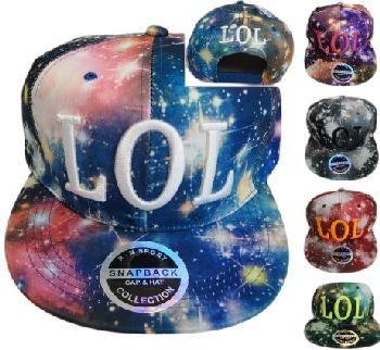 24 Wholesale Snap Back Flat Bill Hat Lol Galaxy Print Hat image