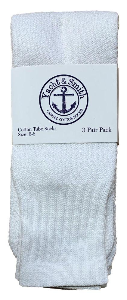 72 Wholesale Yacht & Smith Kids 17 Inch Cotton Tube Socks Solid White Size 6-8 image