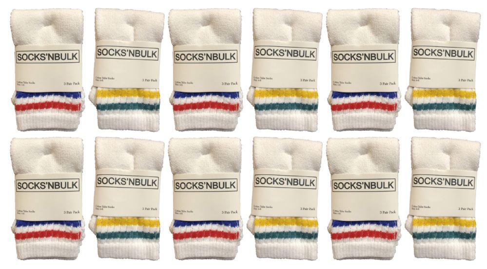 48 Wholesale Yacht & Smith Kids Cotton Tube Socks White With Stripes Size 4-6 Bulk Pack image