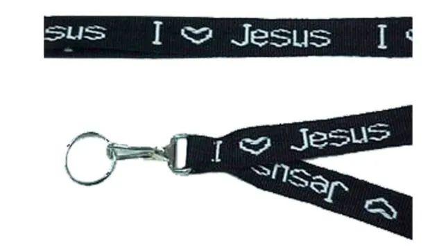 72 Wholesale I Love Jesus Keychain Lanyard Black image
