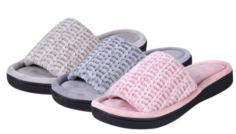 36 Wholesale Women's Wedge Chenille Slide Slippers - Assorted Colors image