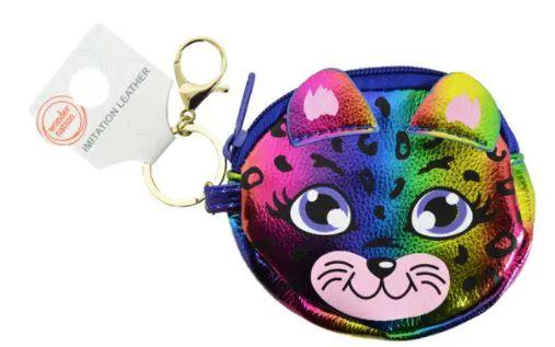 72 Wholesale Keychain Coin Purse Rainbow Kitty image