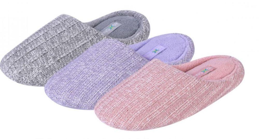 36 Wholesale Women's Heathered Knit Mule Slippers - Assorted Colors image