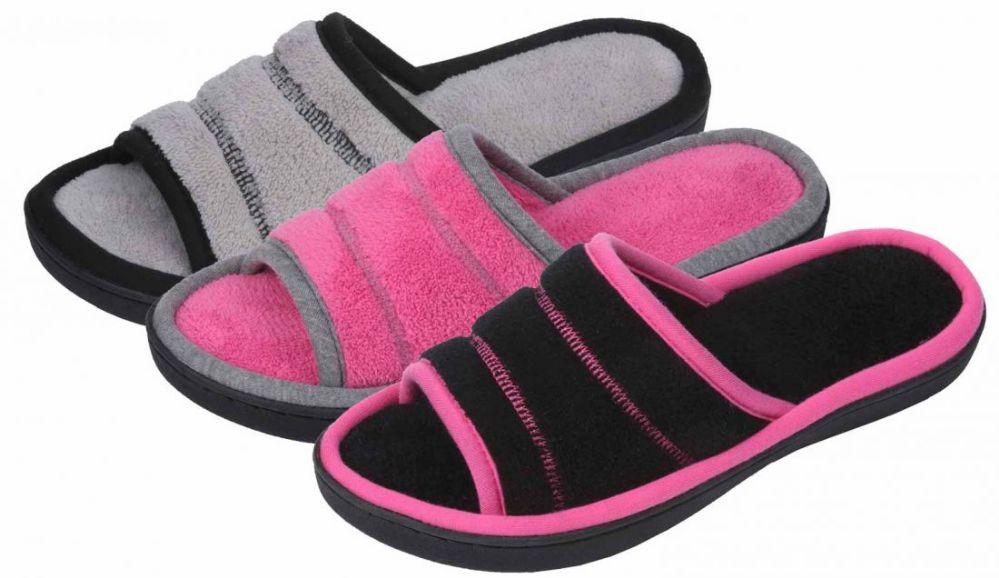 36 Wholesale Ladies Plush Slippers W/ Contrast Trim image