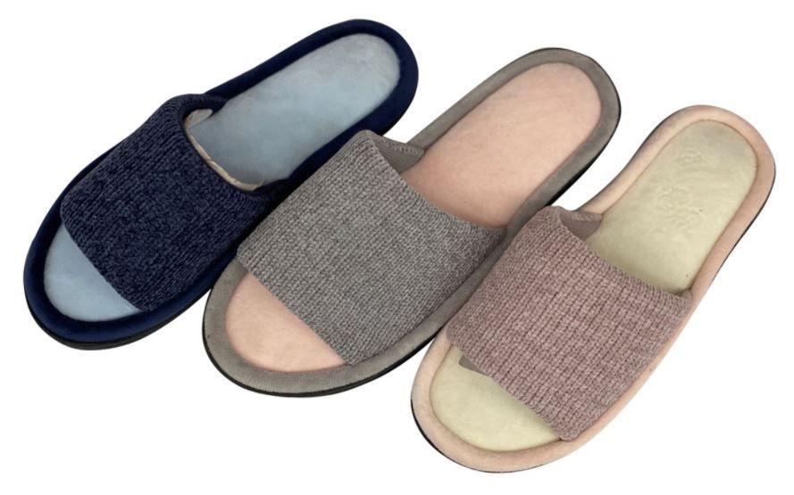 36 Wholesale Women's Knit Slide Slippers W/ Soft Two Tone Footbed image