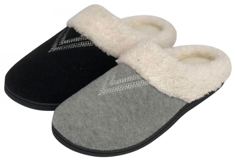 36 Wholesale Women's Fleece Knit Slippers W/ Faux Fur Lining image