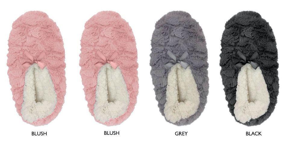 48 Wholesale Women's Faux Fur Slippers W/ Shimmer Bow & Sherpa Lining image