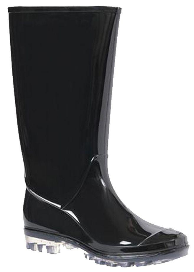 12 Wholesale Women's Tall Black Patent Leather Rain Boots W/ Clear Sole image