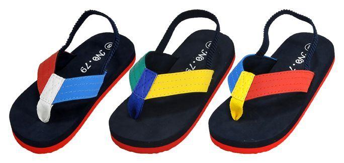 48 Wholesale Toddler Boy's T-Strap Thong Sandals W/ Two Tone Straps image
