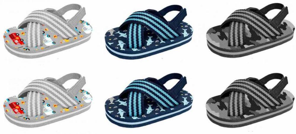 36 Wholesale Toddler Boy's Two Tone Siena Sandals W/ Adjustable Heel Strap & Printed Footbed image
