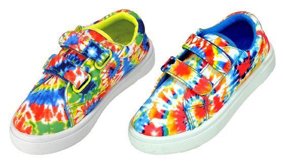 36 Wholesale Girl's Tie Dye Sneakers W/ Dual  Touch Closure Straps image