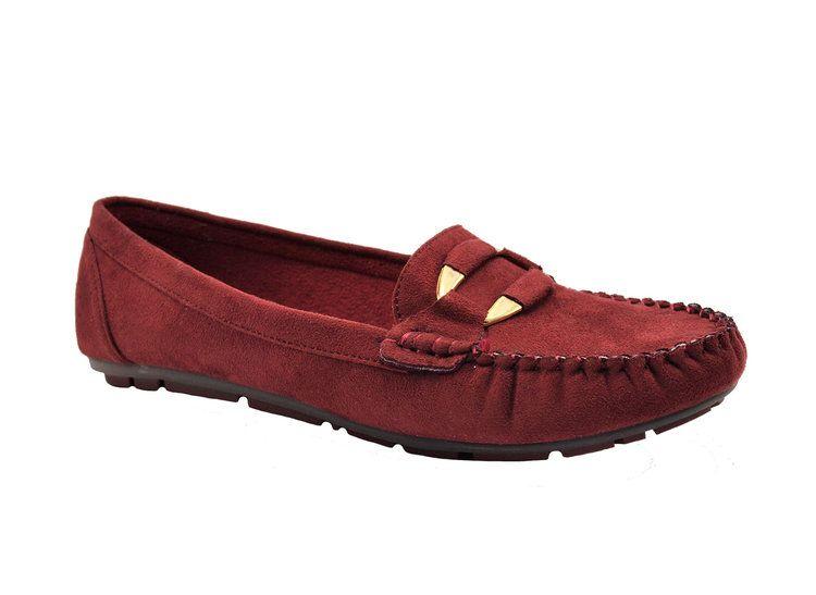 24 Wholesale Women Comfortable Moccasins Round Toe Casual Flats Shoes Ladies Soft Walking Shoes Color Wine Size 5-10 image