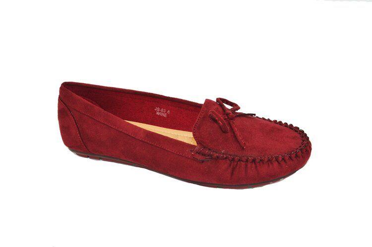 24 Wholesale Women Comfortable Moccasins Round Toe Casual Flats Shoes Ladies Soft Walking Shoes Color Burgundy Size 5-10 image