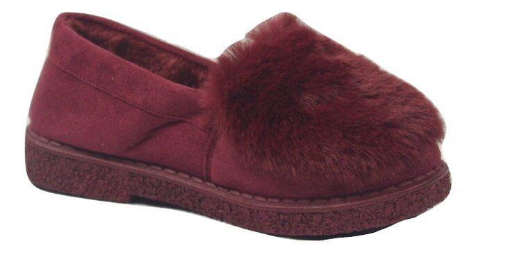 12 Wholesale Womens Faux Fur Moccasin Indoor Outdoor Warm And Cozy House Shoes With Durable Rubber Sole Color Burgundy Size 5-10 image