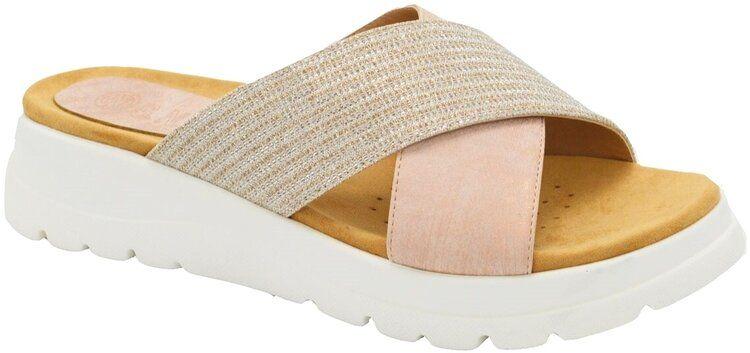 12 Wholesale Women Summer Beach Casual Comfortable Cross Band Slide Sandals Color Pink Size 5-10 image