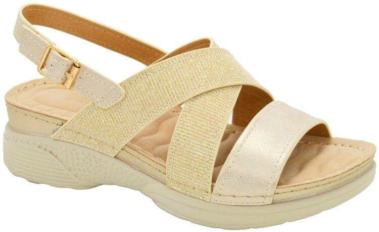12 Wholesale Women's Sandals Wide Flat Platform Sandals Strap Fashion Summer Open Toe Color Gold Size 5-10