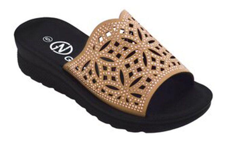 12 Wholesale Fashion Platform Rhinestone Sandals For Women Sole Open Toe In Color Gold Size 5-10 image