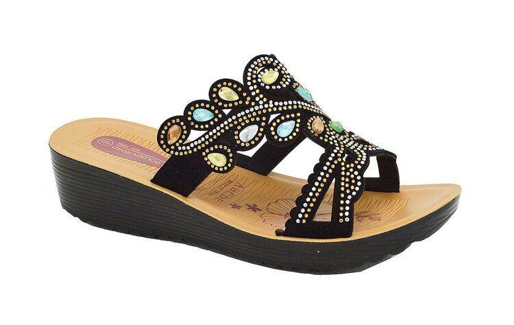 18 Wholesale Fashion Platform Rhinestone Sandals For Women Sole Open Toe In Color Black Size 5-10 image