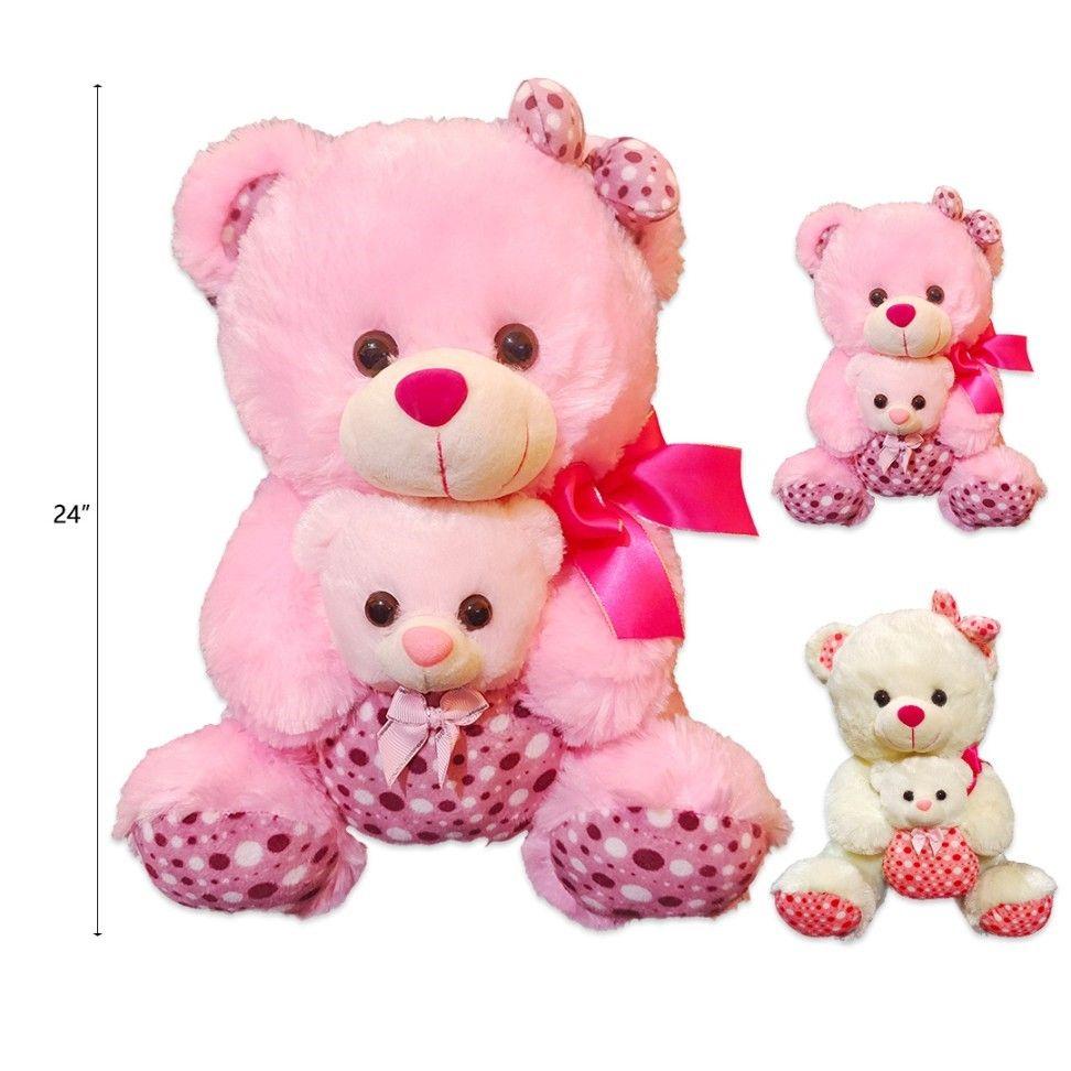 12 Wholesale 24 Inch Pink And White Mother And Baby Bear image