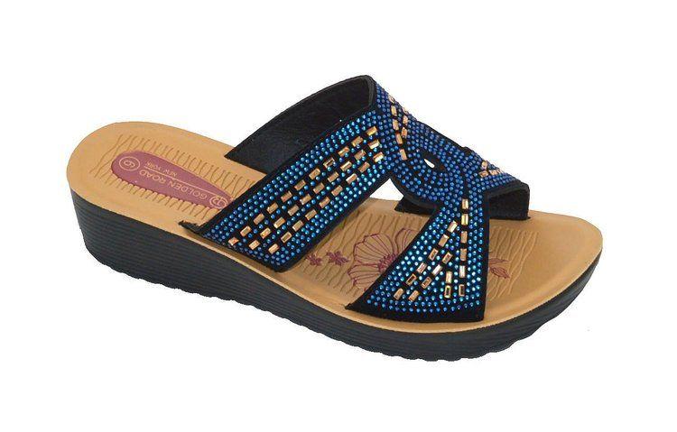 18 Wholesale Fashion Platform Rhinestone Sandals For Women Sole Open Toe In Color Blue Size 7-11 image