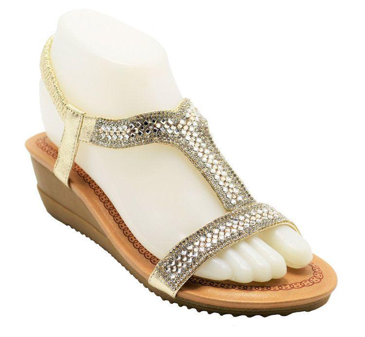 12 Wholesale Fashion Rhinestone Platform Sandals For Women Ankle Strap Sole Open Toe In Color Gold Size 5-10 image