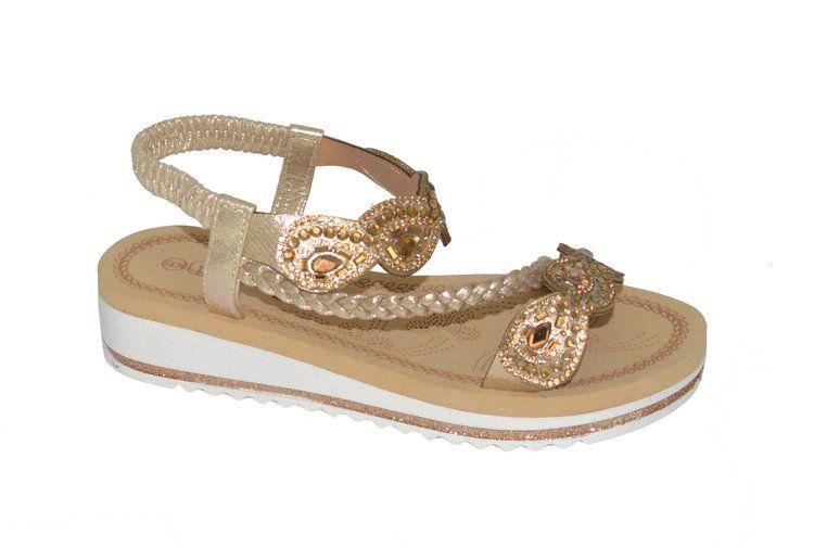 12 Wholesale 12 Fashion Rhinestone Sandals For Women Sole Open Toe In Color Gold Size 5-10 image