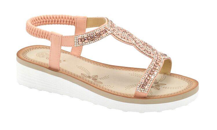 12 Wholesale Fashion Rhinestone Sandals For Women Sole Open Toe In Color Pink Size 5-10 image