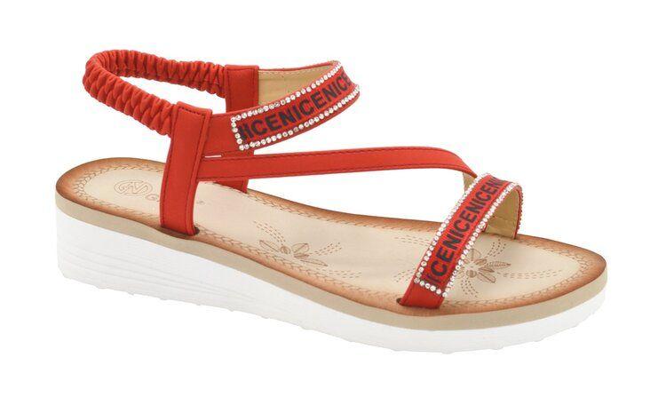 12 Wholesale Women Sandals Fashion Summer Beach Open Toe Strap Sandals Color Red Size 5-10 image