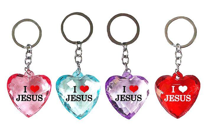 72 Wholesale I Love Jesus Crystal Heart Keychain image
