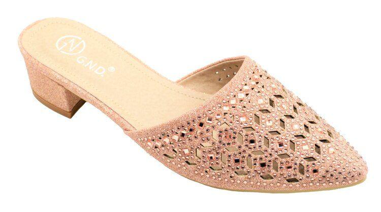 12 Wholesale Women's Rhinestone Slide Dress Sandal In Color Champagne Size 5-10 image
