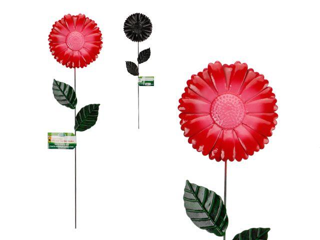 72 Wholesale Metal Garden Stake With Leaves, Pink Flower image