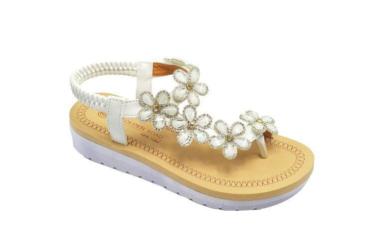 12 Wholesale Fashion Sandals Flowers Rhinestone For Women Sole Open Toe In Color White Size 5-10 image