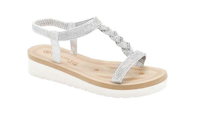12 Wholesale Fashion Sandals Flowers Rhinestone For Women Sole Open Toe In Color Silver Size 510  image