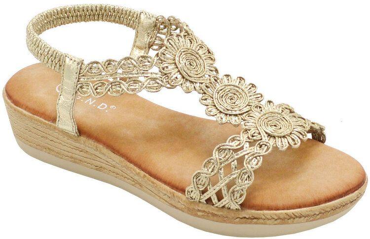 12 Wholesale Fashion Rhinestone Sandals For Women Ankle Strap Sole Open Toe In Color Gold Size 5-10 image