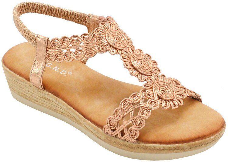 12 Wholesale Fashion Rhinestone Sandals For Women Ankle Strap Sole Open Toe In Color Champagne Size 5-10 image