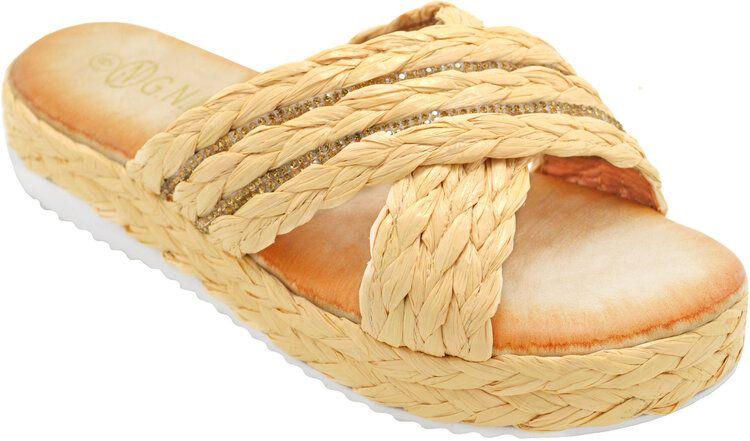 12 Wholesale 12 Wholesale Women Summer Beach Casual Comfortable Cross Band Slide Sandals Color Beige Size 5-10 - Wholesale Sock Deals image