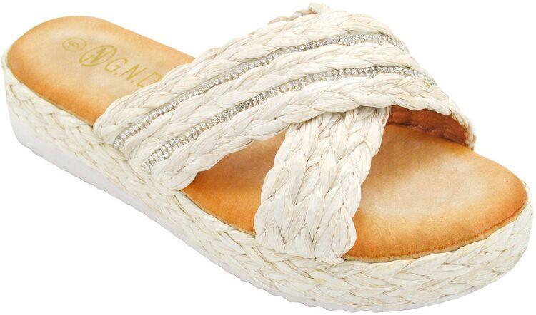12 Wholesale Women Summer Beach Casual Comfortable Cross Band Slide Sandals Color White Size 5-10 image