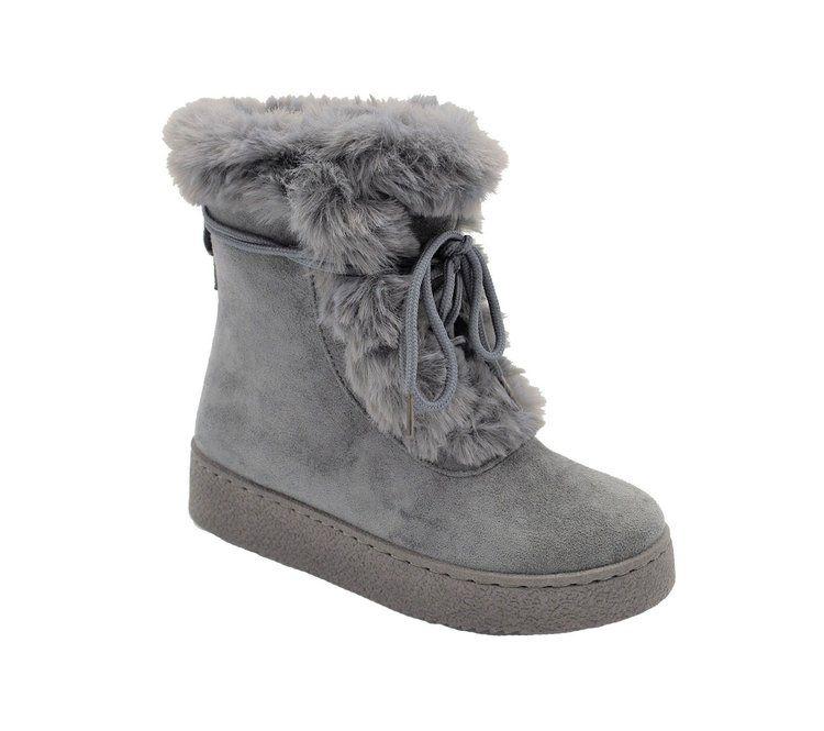12 Wholesale Women Faux Fur Winter Bow Ankle Boots Color Grey Size 5-10 image