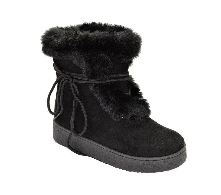 12 Wholesale Women Faux Fur Winter Bow Ankle Boots Color Black Size 5-10 image